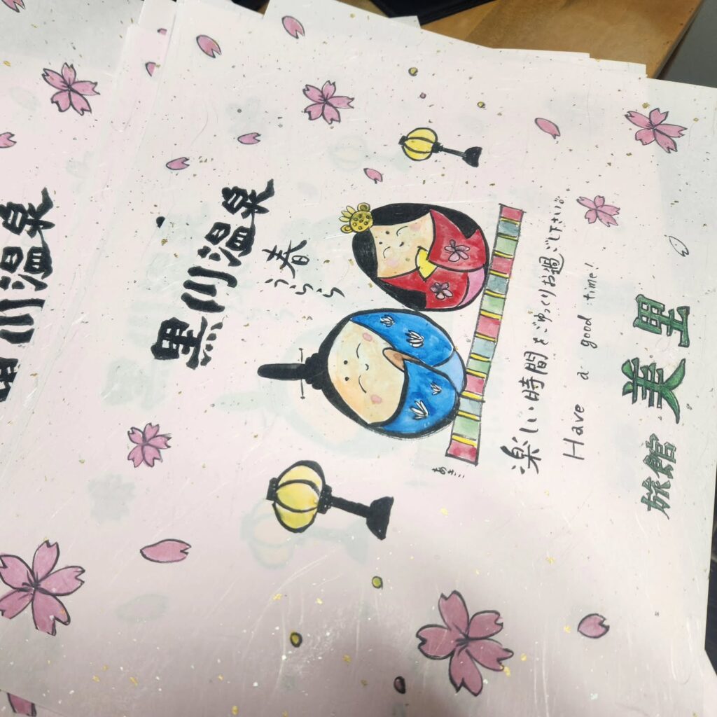 明日から3月末までお雛様バージョンのお食事マットになります女将の手書きのイラスト入りですお楽しみに～